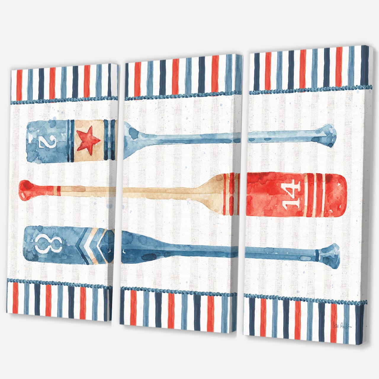 Designart - Watercolor Nautical paddles - Beach Canvas Artwork